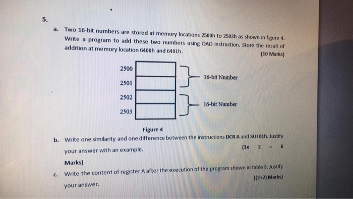 Solved 5. a. Two 16-bit numbers are stored at memory | Chegg.com