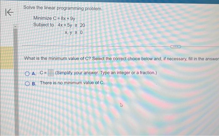 Solved Solve the linear programming problem. Minimize | Chegg.com