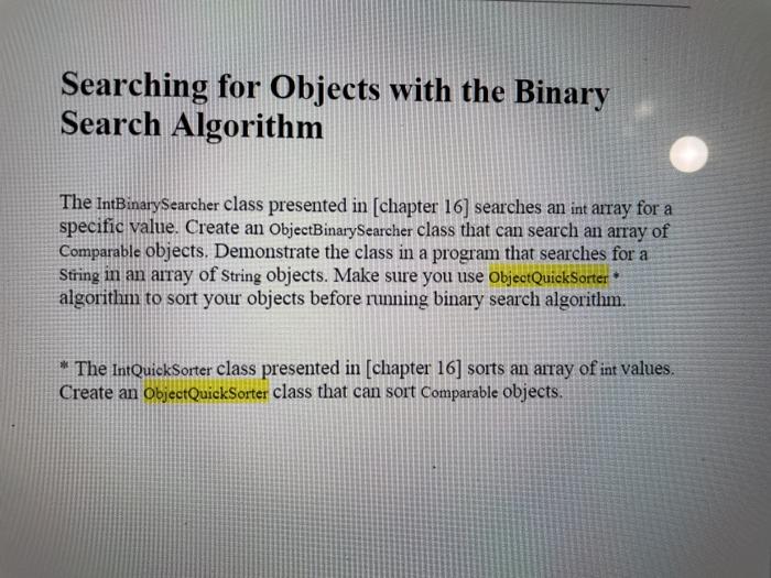 Searching for Objects with the Binary Search | Chegg.com