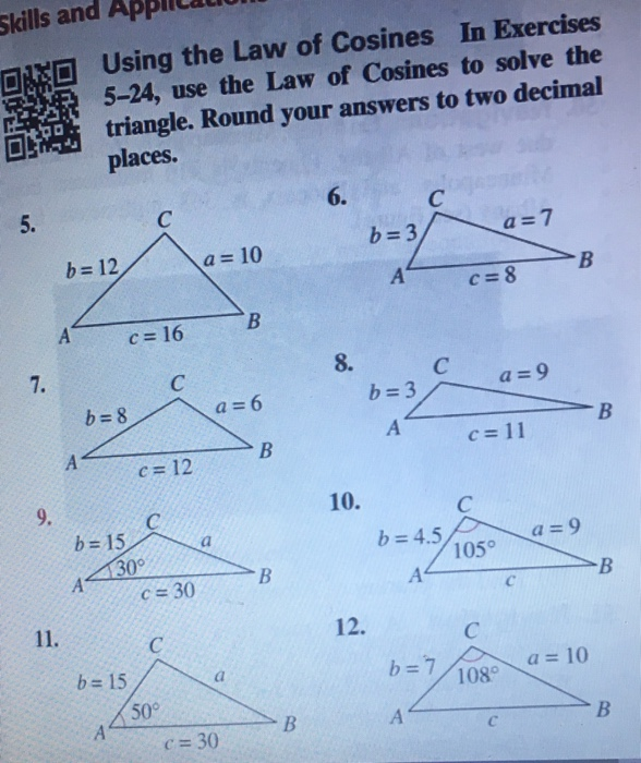 Solved Skills And Using The Law Of Cosines In Exercises Chegg Com