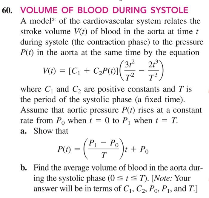 Solved VOLUME OF BLOOD DURING SYSTOLE A model* of the | Chegg.com
