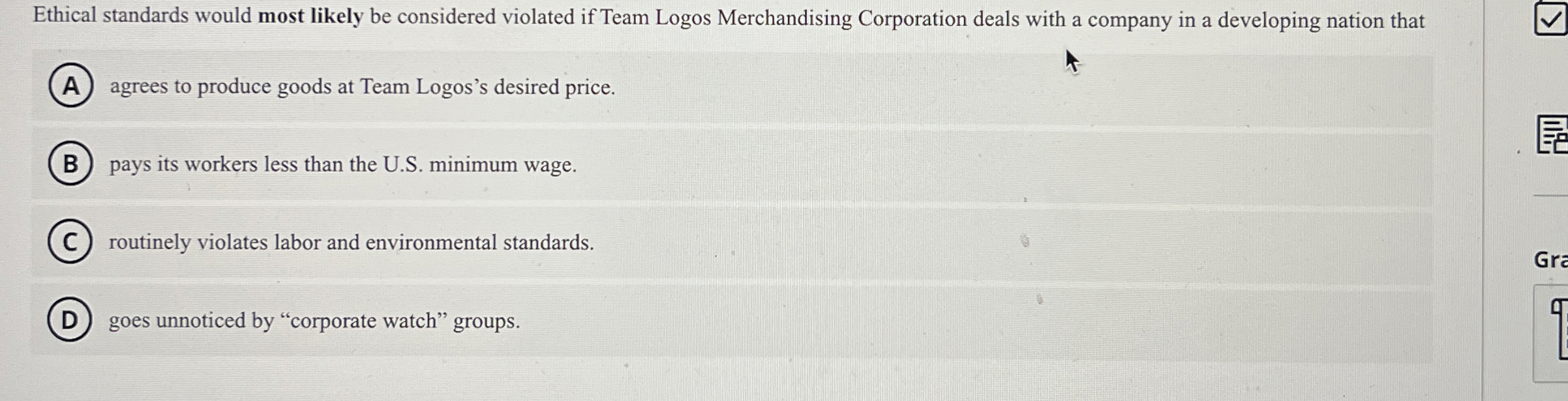 Solved Ethical standards would most likely be considered | Chegg.com