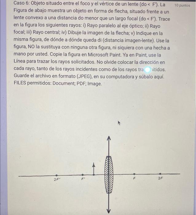 Caso 6: Objeto situado entre el foco y el vértice de un lente (do \( < \) F). La Figura de abajo muestra un objeto en forma d