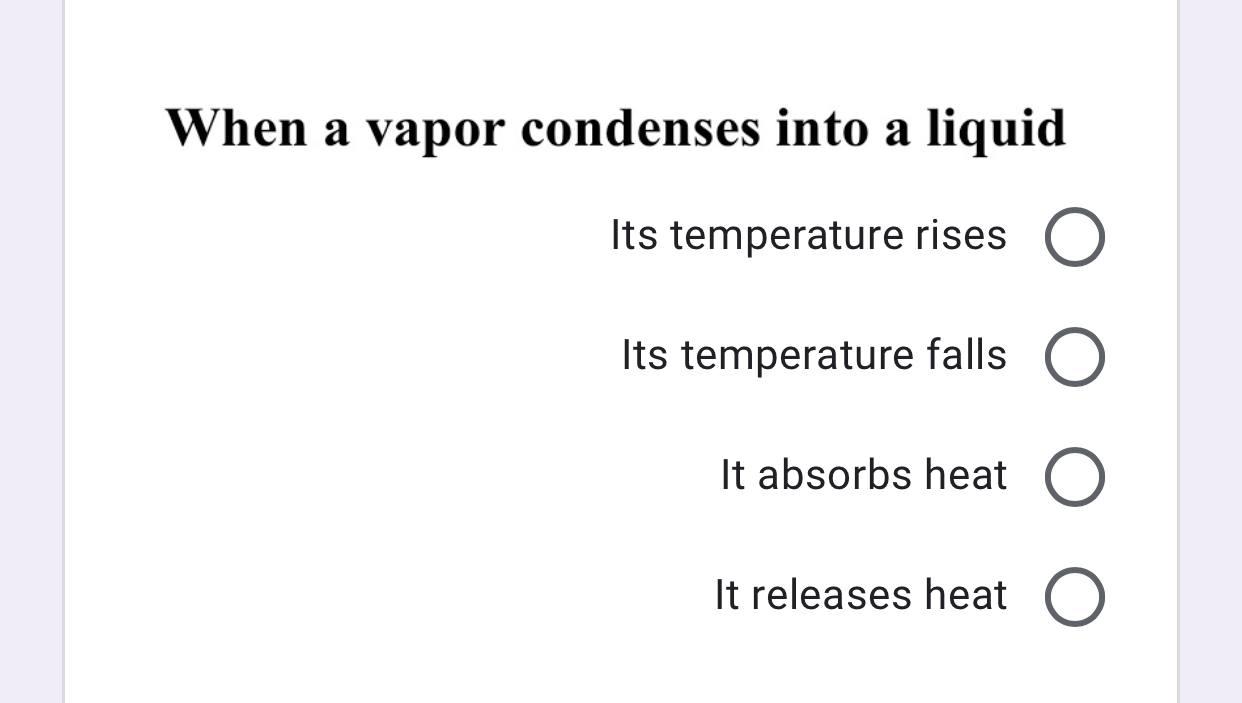 Solved When A Vapor Condenses Into A Liquid Its Temperature | Chegg.com