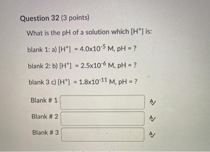 Solved Question 32 (3 points) What is the pH of a solution | Chegg.com