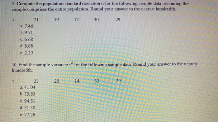 Solved 9. Compute the population standard deviation o for | Chegg.com