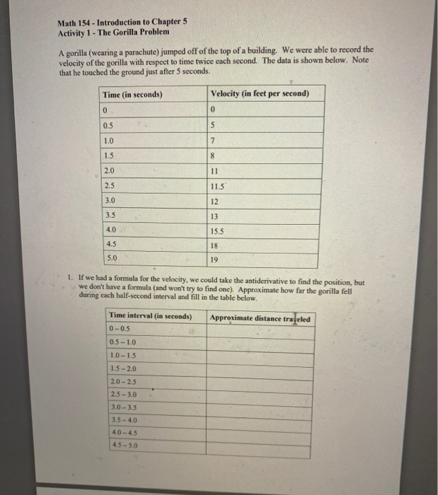 Solved Math 154 - Introduction to Chapter 5 Activity 1 - The | Chegg.com