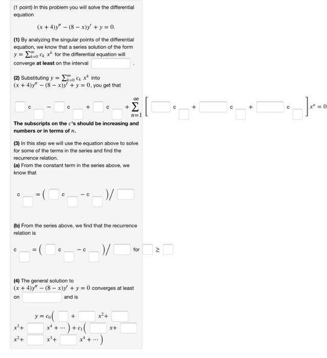 Solved (1 point) In this problem you will solve the | Chegg.com
