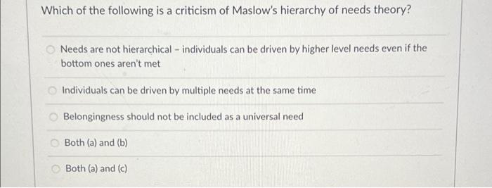 Solved Which of the following is a criticism of Maslow's | Chegg.com