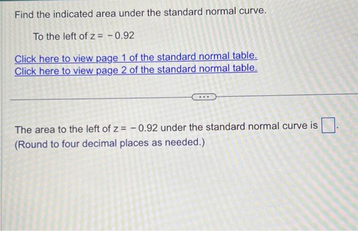 Solved Find the indicated area under the standard normal