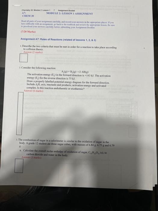 Solved Chemistry 30 Module 2 Lesson 1 7 Assignet A7: MODULE | Chegg.com