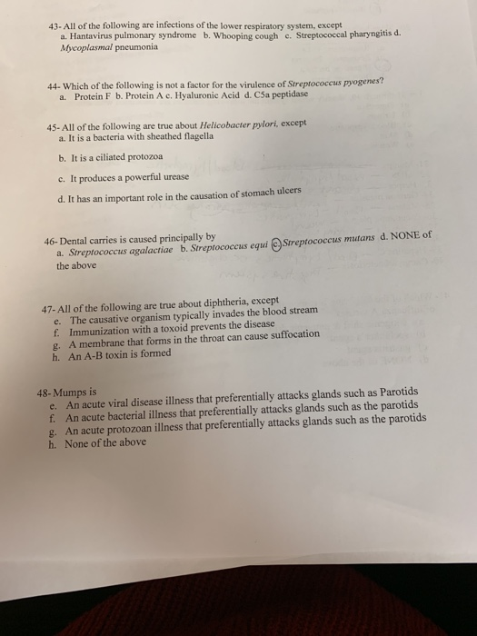 Solved 43 All of the following are infections of the lower