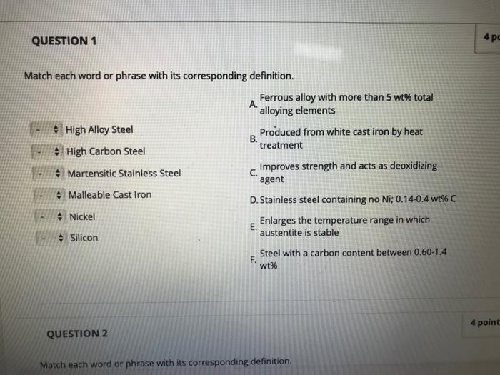 Solved QUESTION 1 4 pc Match each word or phrase with its | Chegg.com