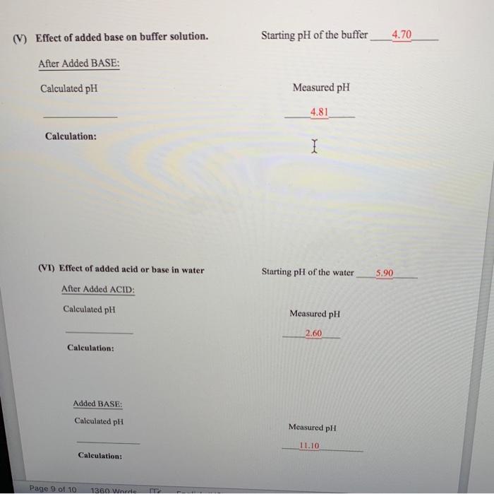 Observations And Calculations A Buffer With Equal Chegg Com