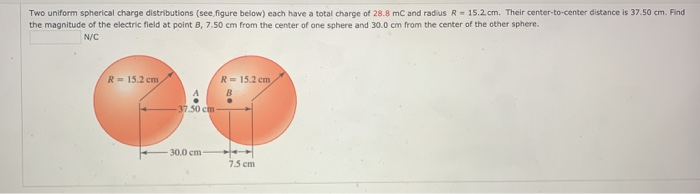 Solved Two Uniform Spherical Charge Distributions (see | Chegg.com