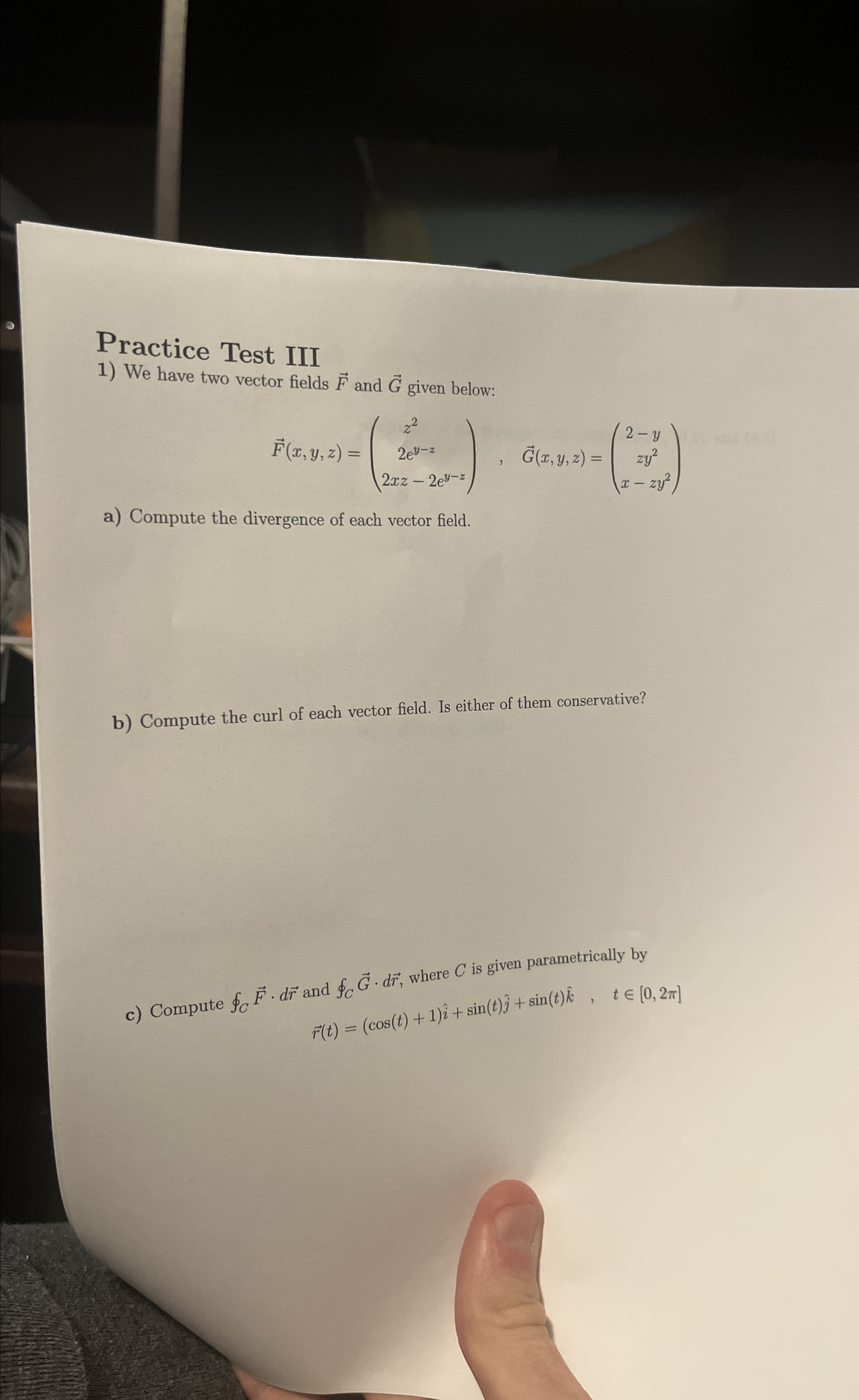 Solved Practice Test IIIWe have two vector fields vec(F) | Chegg.com