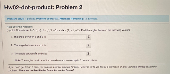 Solved HwO2-dot-product: Problem 2 Problem Value: 1 | Chegg.com