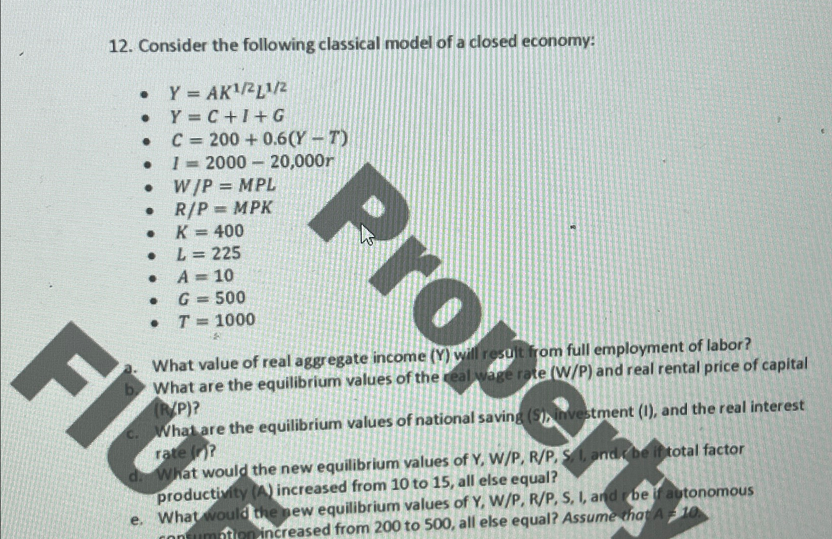 Solved Consider the following classical model of a closed | Chegg.com