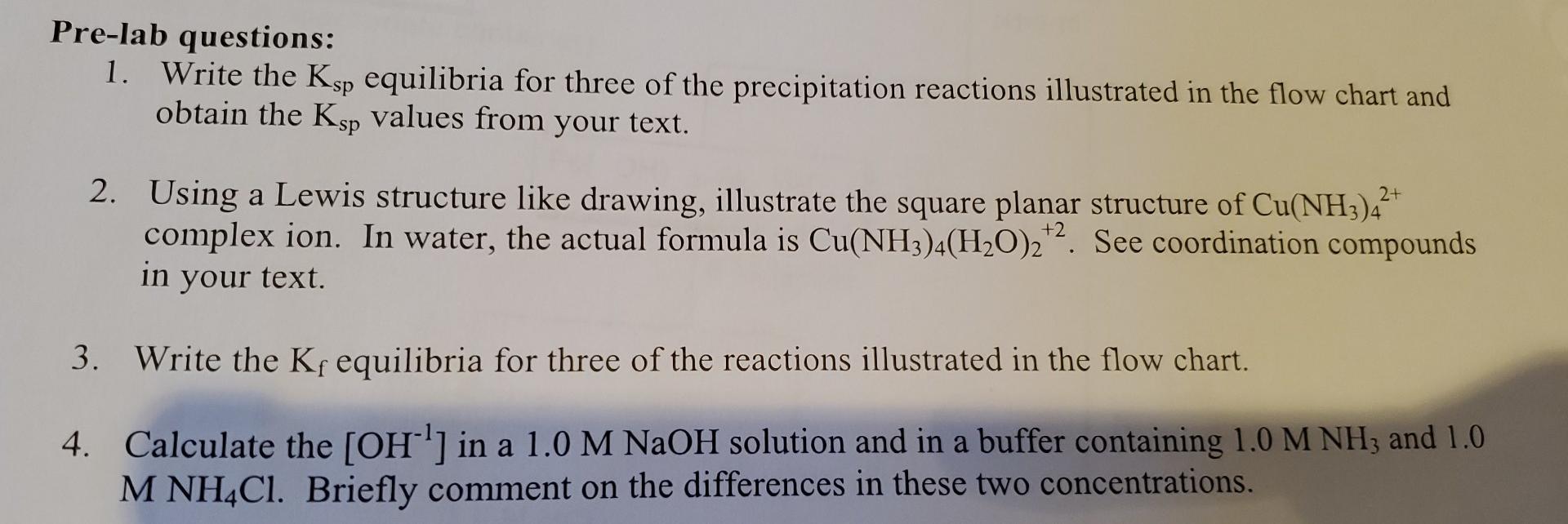 Solved Pre-lab questions: 1. Write the Ksp equilibria for | Chegg.com