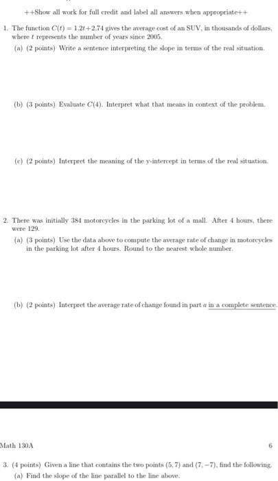 Solved ++Show all work for full credit and label all answers | Chegg.com