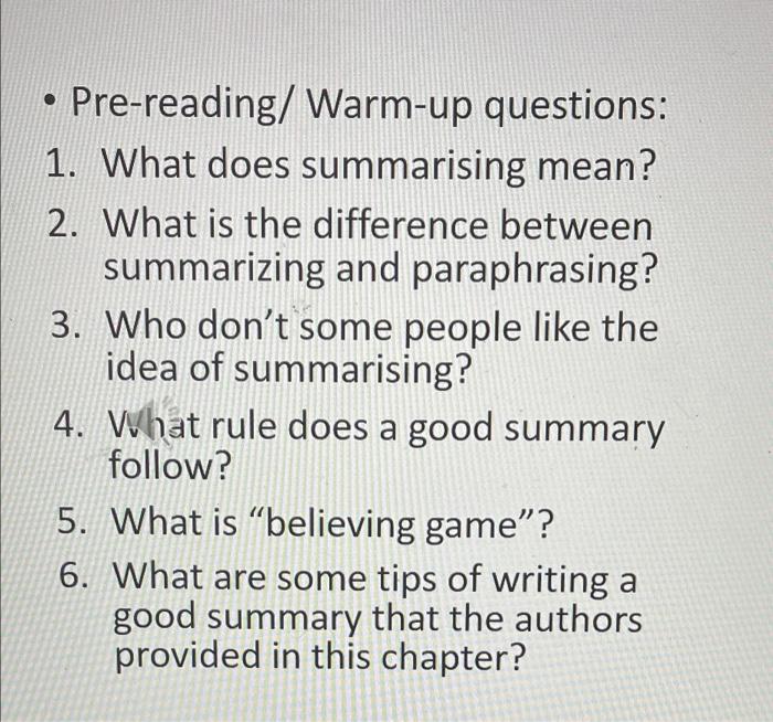 Pre Reading Warm Up Questions 1 What Does Chegg Com