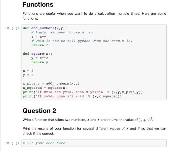 Solved Functions Functions are useful when you want to do a | Chegg.com