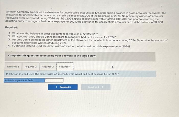 Solved Johnson Company calculates its allowance for | Chegg.com