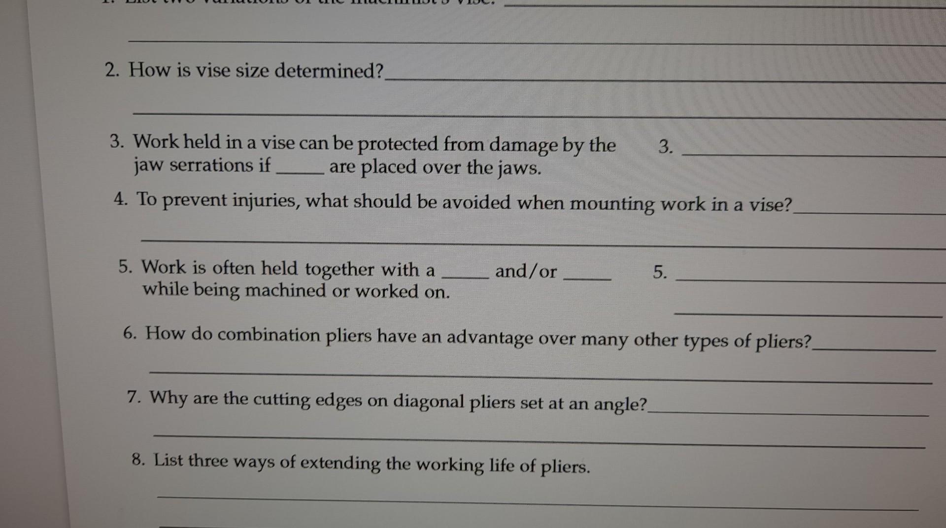 2. How Is Vise Size Determined? 3. Work Held In A | Chegg.com