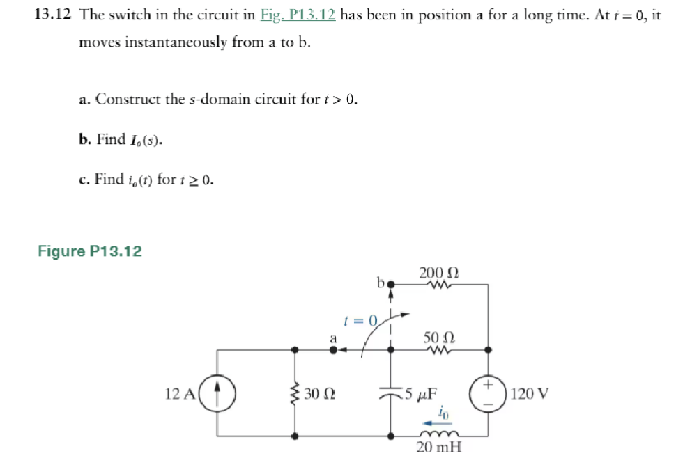 13.12 ﻿The switch in ﻿the circuit in ﻿Fig. P13.12 | Chegg.com
