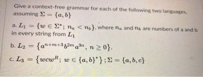 Solved Give a context-free grammar for each of the following | Chegg.com