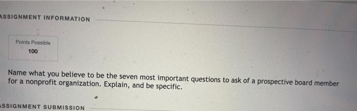 Solved ASSIGNMENT INFORMATION Points Possible 100 Name what | Chegg.com