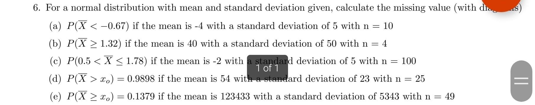 Solved 6. For a normal distribution with mean and standard | Chegg.com