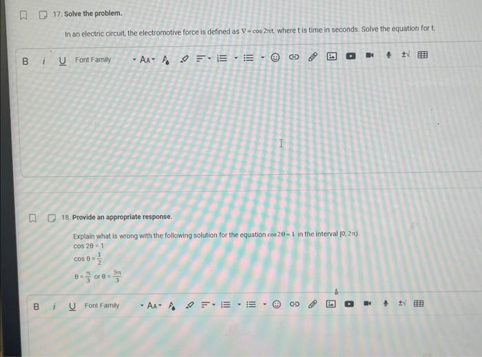 Solved 17. Solve the problem. In an electric circuit, the | Chegg.com
