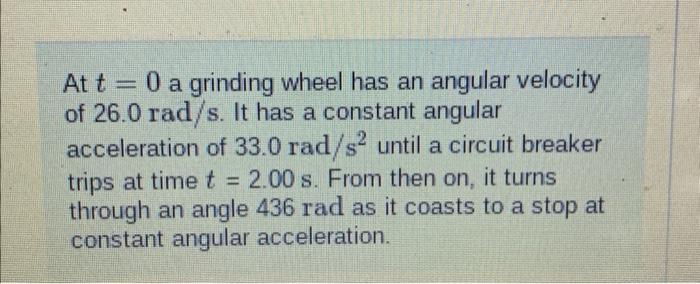 Solved At T=0 A Grinding Wheel Has An Angular Velocity Of | Chegg.com ...