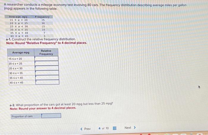 Solved A researcher conducts a mileage economy test | Chegg.com