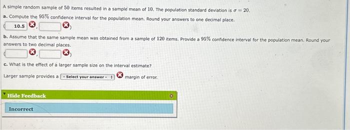 Solved A simple random sample of 50 items resulted in a | Chegg.com