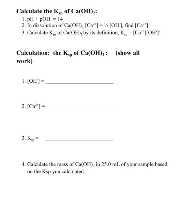 Solved Calculate The Ksp Of Ca Oh 2 1 Ph Poh 14 2 In Chegg Solved Calculate The Ksp Of Ca Oh 2 1 Ph Poh 14 2 In Chegg