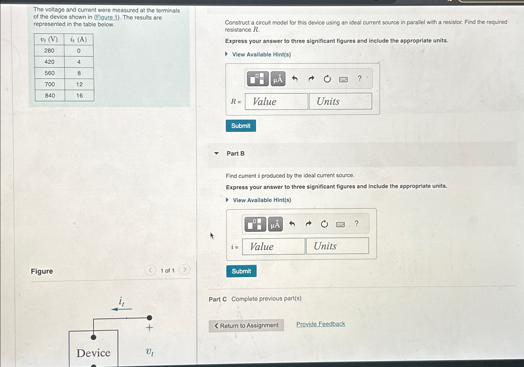 Solved The voltage and current were measured at the | Chegg.com
