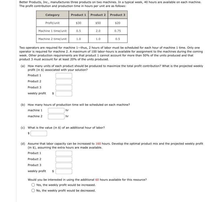 Solved Better Products, Inc., manufactures three products on | Chegg.com