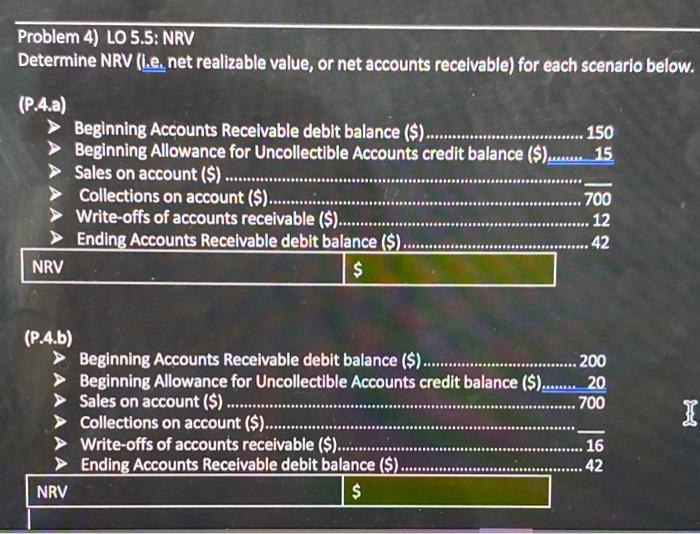 Solved Problem 4) LO 5.5: NRV Determine NRV (.e. net | Chegg.com