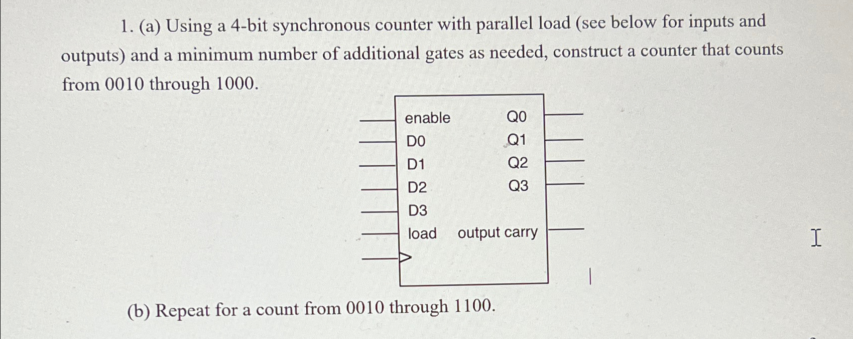 Solved (a) ﻿Using a 4-bit synchronous counter with parallel | Chegg.com