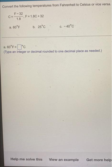 Solved Convert the following temperatures from Fahrenheit to | Chegg.com