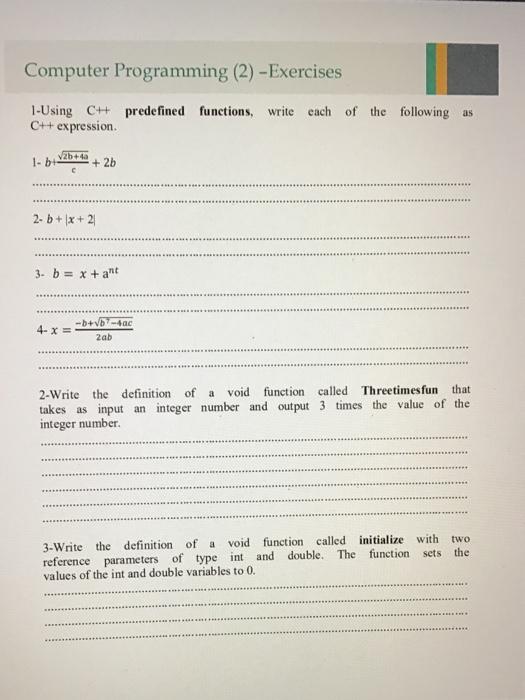Solved Computer Programming (2) - Exercises 1-Using CH | Chegg.com