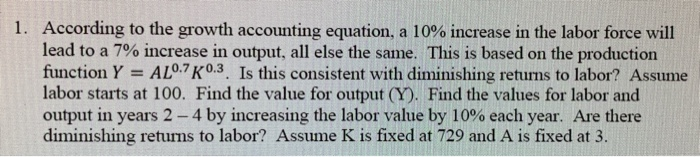 Solved 1. According to the growth accounting equation, a 10% | Chegg.com