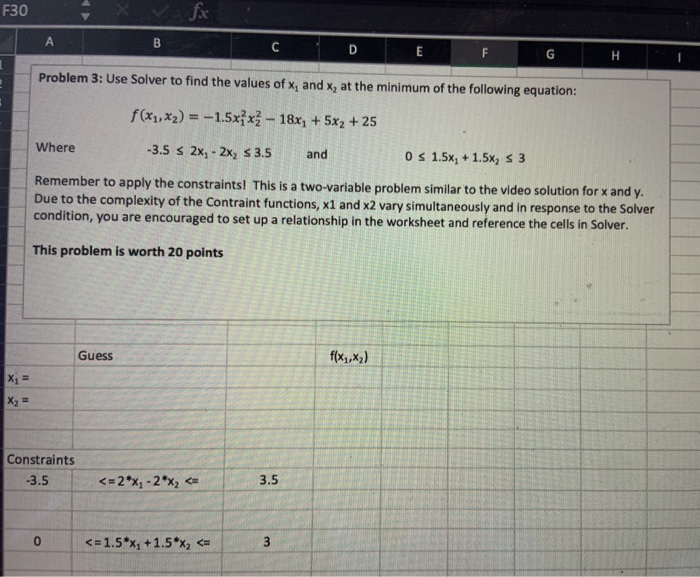 F30 А B C D E F Н. Problem 3: Use Solver to find the | Chegg.com