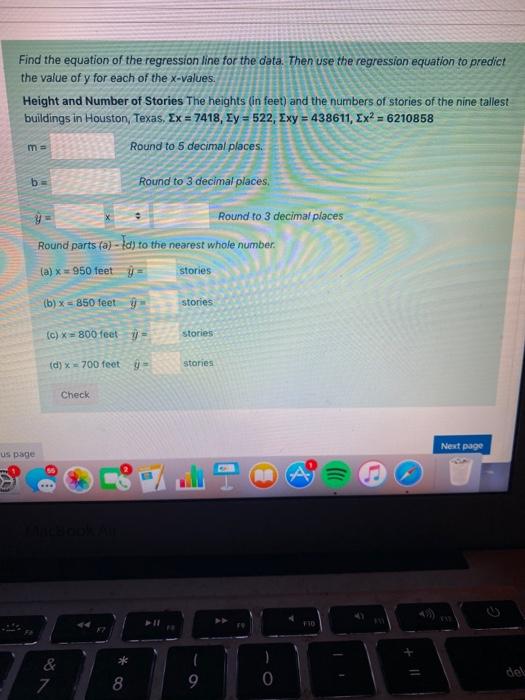 Solved Find the equation of the regression line for the | Chegg.com