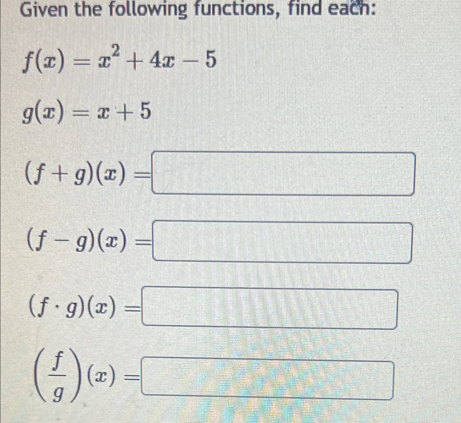 Solved Given the following functions, find | Chegg.com