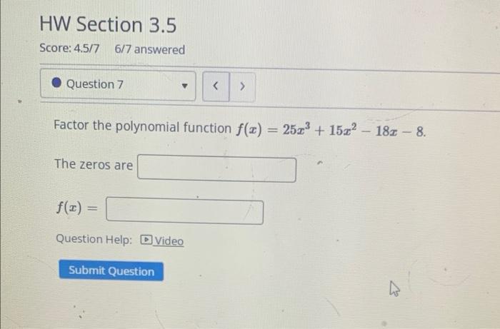 Solved HW Section 3.5 Score: 4.5/7 6/7 answered Question 7