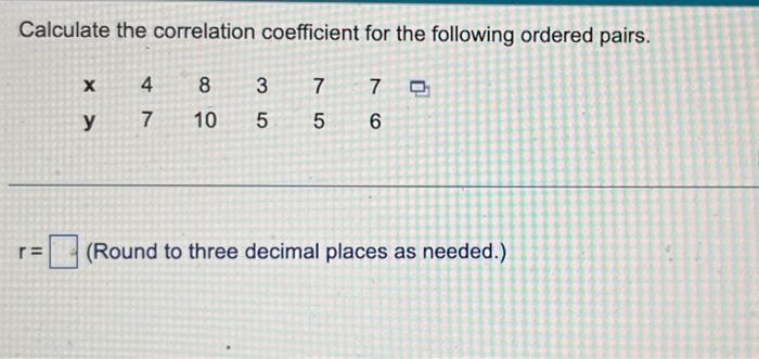 Solved Calculate the correlation coefficient for the | Chegg.com