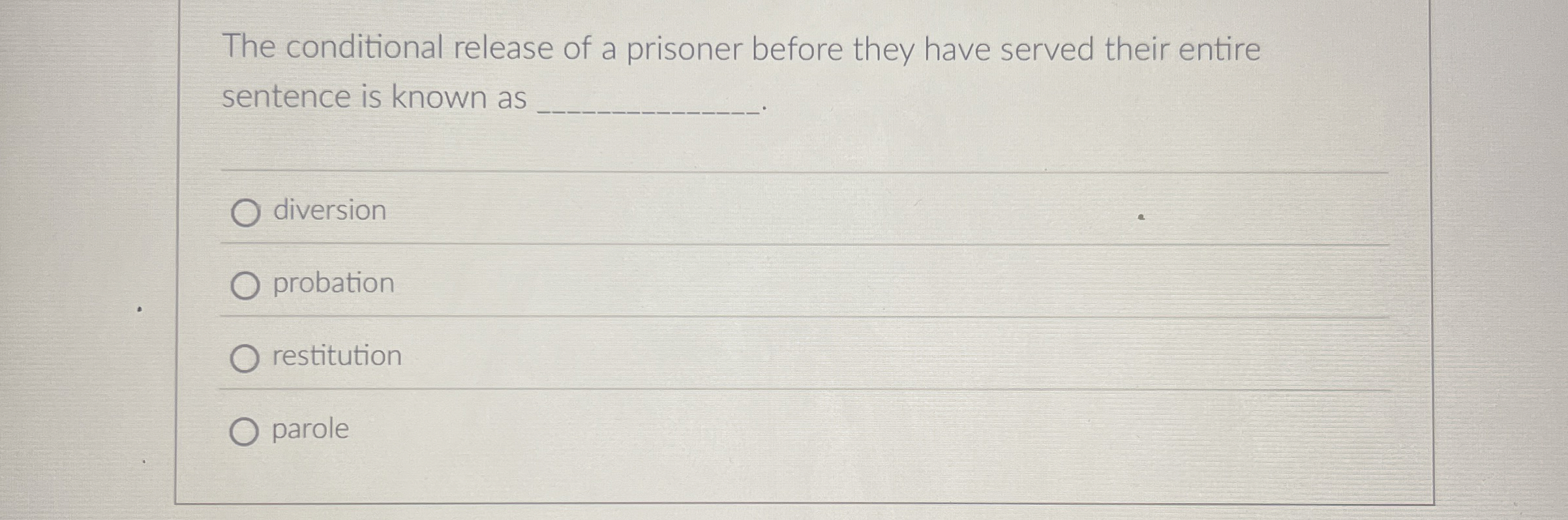 Solved The conditional release of a prisoner before they | Chegg.com